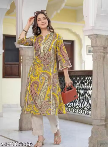 AKSHA YELLOW CARRY KURTA with Lace Detailing