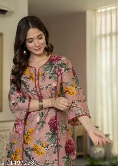 Buy Rose Floral Print Kurti with Lace Detailing