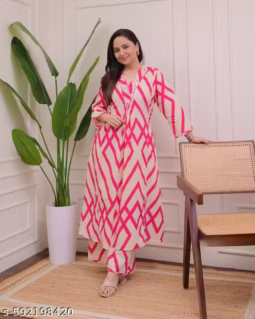 Ivory Pink Zig-Zag Kantha Cotton Palazzo Set | Pink Co-Ord Set