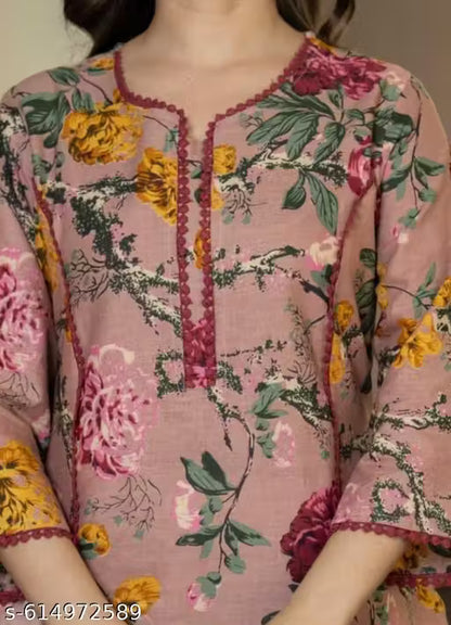 Buy Rose Floral Print Kurti with Lace Detailing