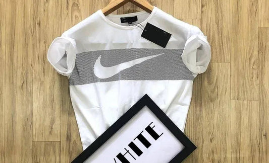 NIKE Men Printed Round Neck Cotton Blend White T-Shirt