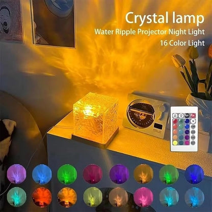 Water Ripple Night Light Rotating LED Lamp | Acrylic Dynamic Ocean Wave Projector Light | Aesthetic Sparkling Bedroom, Living Room & Office Decor