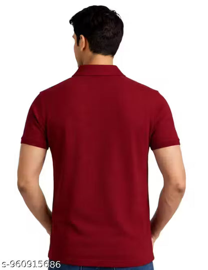 Mens Polo Neck Matte Lycra Fabric Zipper Half Sleeve T-Shirt