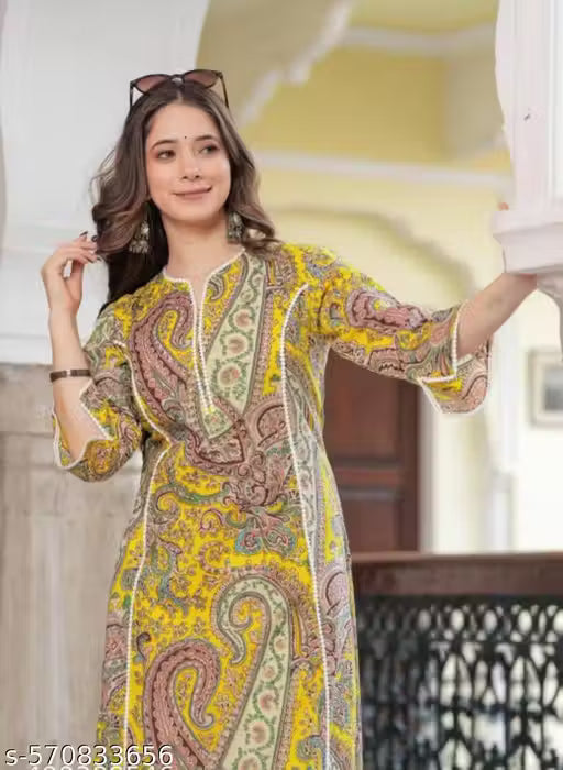 AKSHA YELLOW CARRY KURTA with Lace Detailing