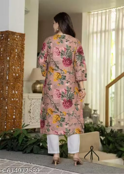 Buy Rose Floral Print Kurti with Lace Detailing