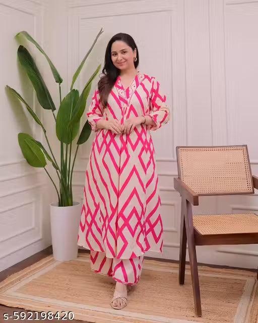 Ivory Pink Zig-Zag Kantha Cotton Palazzo Set | Pink Co-Ord Set