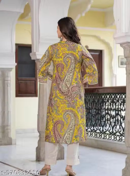 AKSHA YELLOW CARRY KURTA with Lace Detailing