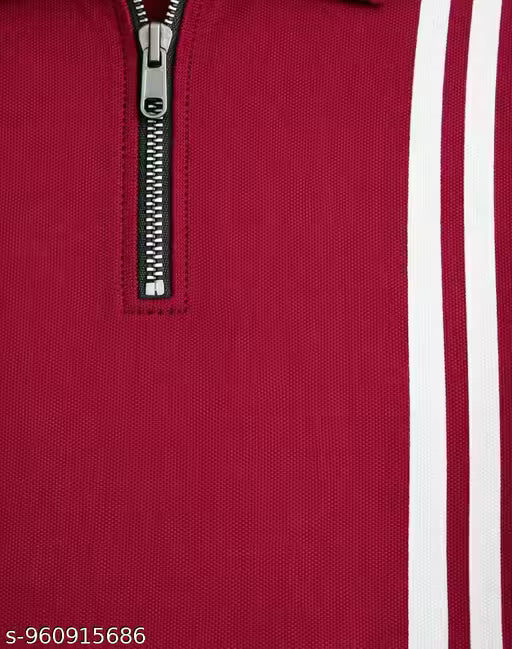 Mens Polo Neck Matte Lycra Fabric Zipper Half Sleeve T-Shirt