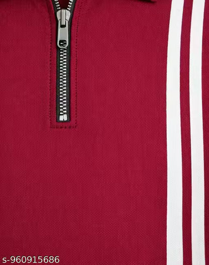 Mens Polo Neck Matte Lycra Fabric Zipper Half Sleeve T-Shirt