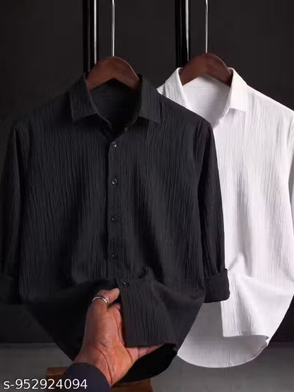 Men's Premium Crinkle Textured Full Sleeve Shirt (Pack of 2)