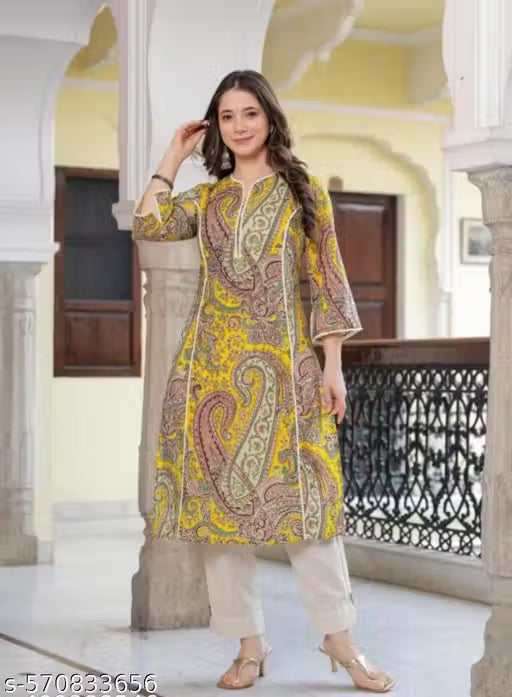 AKSHA YELLOW CARRY KURTA with Lace Detailing