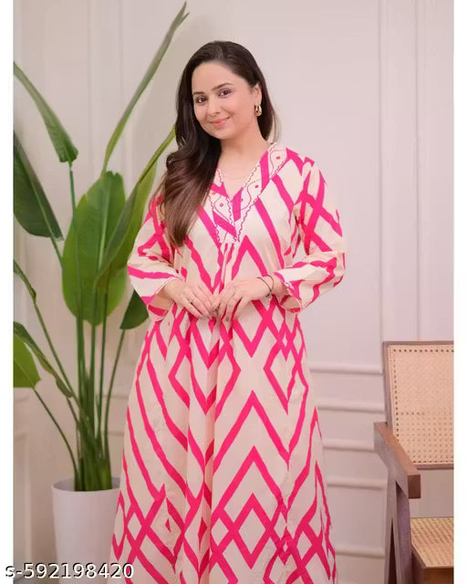 Ivory Pink Zig-Zag Kantha Cotton Palazzo Set | Pink Co-Ord Set