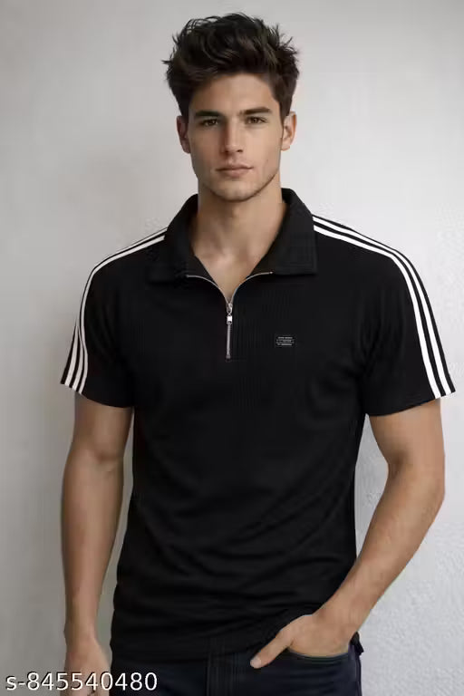 Premium Men’s Frill Polo Collar Half-Zip T-Shirt