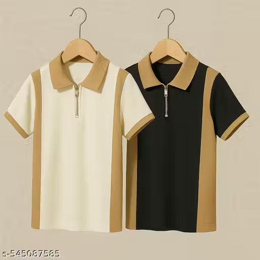Boys' Premium Quarter-Zip Color-Block Polo T-Shirt (Pack of 2)